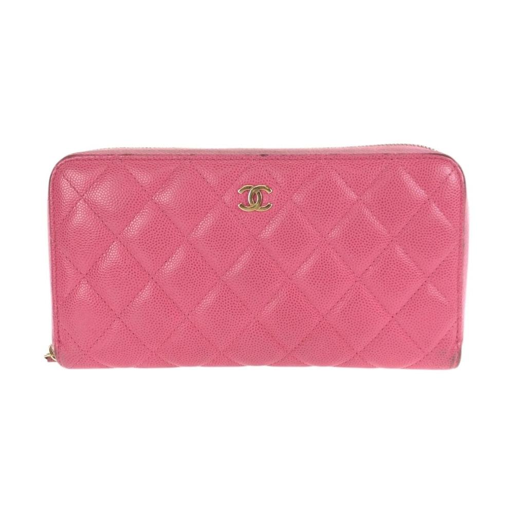 CHANEL Authentic Pink Caviar Leather Logo Wallet